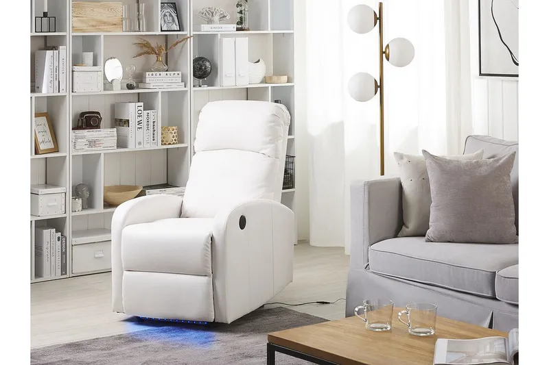 Virrat Fåtölj LED-belysning + USB-port - Vit - Products - Möbler - Fåtölj & stolar - Fåtölj - Biofåtölj & reclinerfåtölj