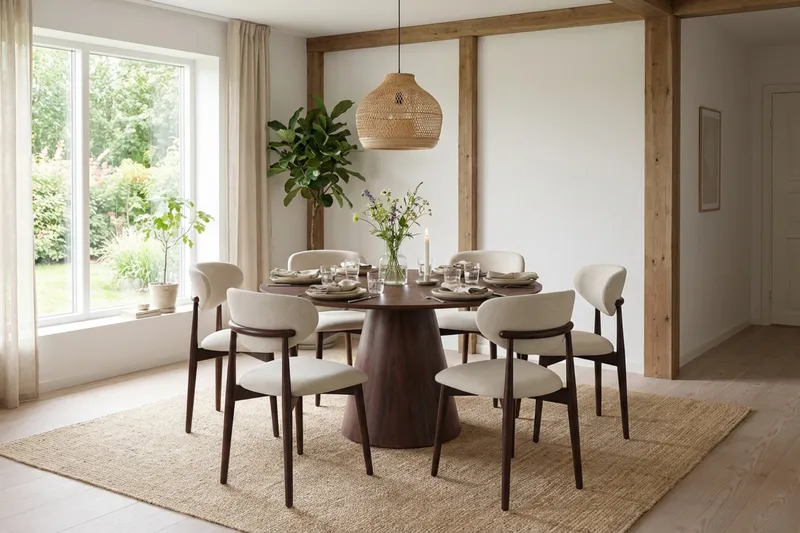 Molly Matstol i trä med tygsits - Valnöt/Beige - Products - Möbler - Fåtölj & stolar - Matstol & köksstol