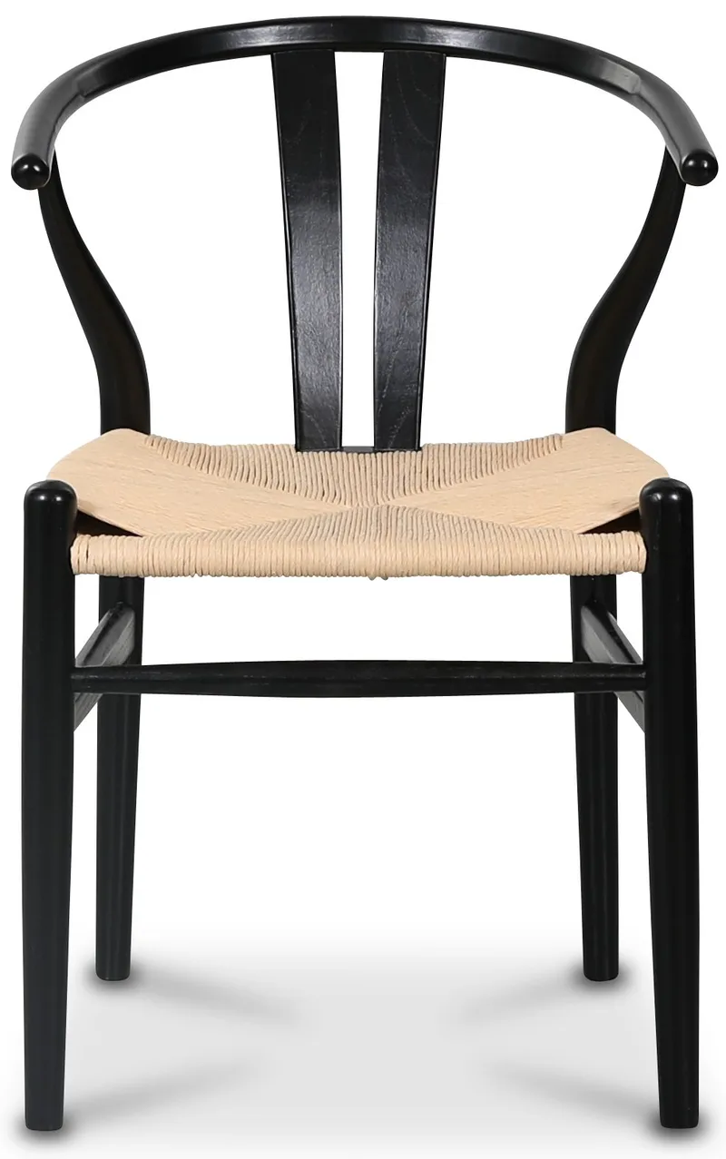 Oskar matstol - Svart stol med repsits, naturfärgat rep
