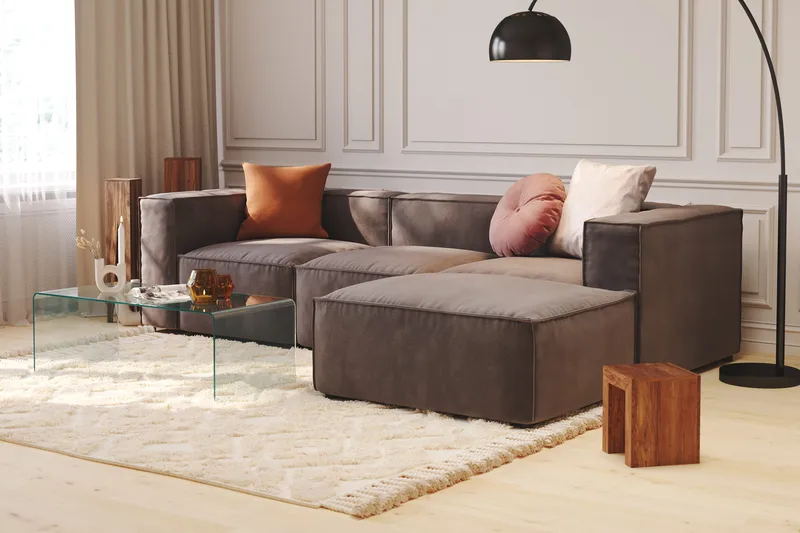 Cubo 1-sits  Rektangulär Fotpallsmodul i Sammet 80 cm bred - Mörkgrå - Products - Möbler - Fåtölj & stolar - Pall & puff - Fotpallar