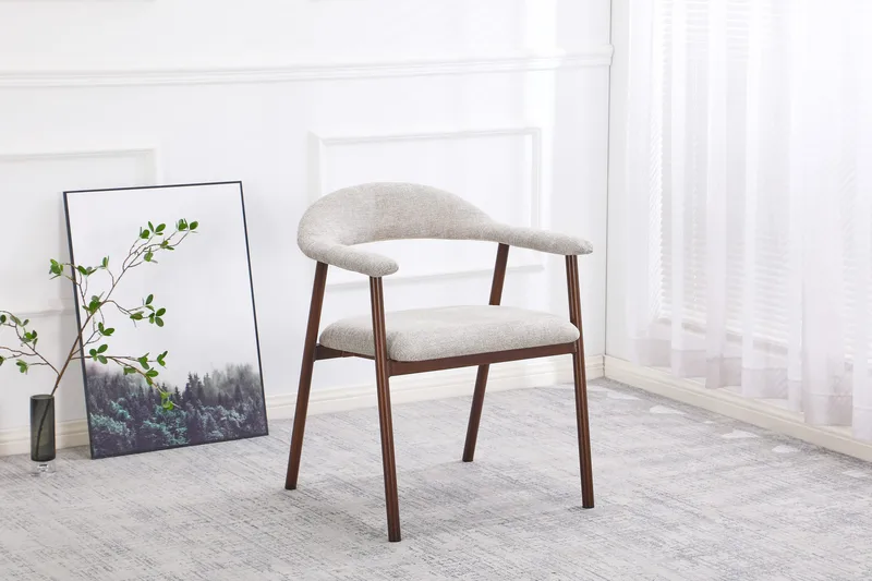 Ronja Matstol i metall med tygsits - Beige/Valn öt - Products - Möbler - Fåtölj & stolar - Matstol & köksstol
