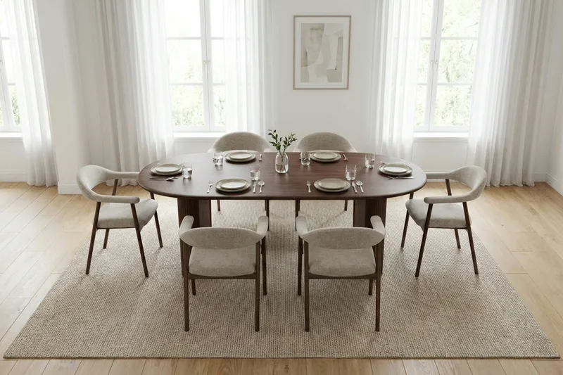 Ronja Matstol i metall med tygsits - Beige/Valnöt - Products - Möbler - Fåtölj & stolar - Matstol & köksstol