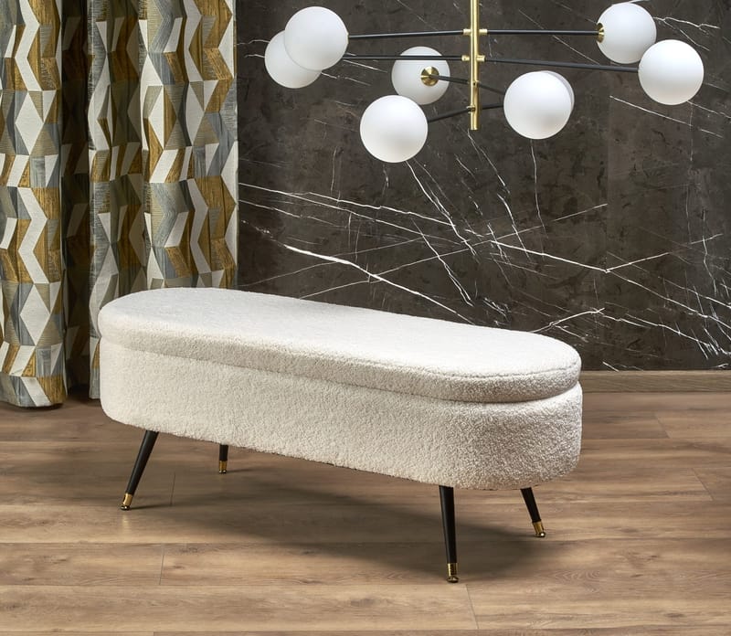 Sittbänk med förvaring offwhite 120 cm bred, Offwhite/svart