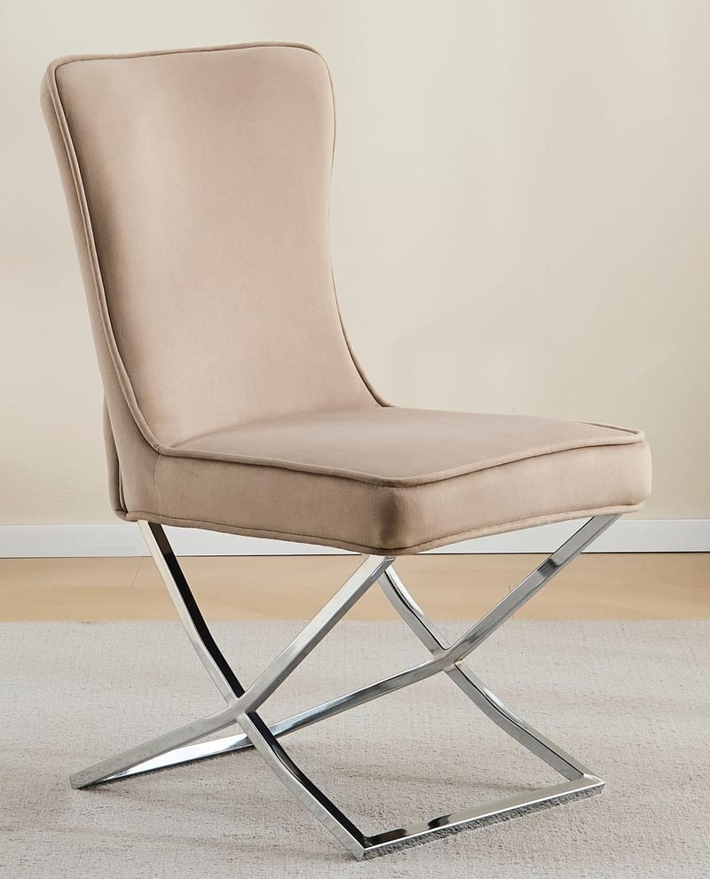 Stol med kromade ben - beige sammet - Luxury - Beige sammet med kromat underrede - Products - Möbler - Fåtölj & stolar - Matstol & köksstol