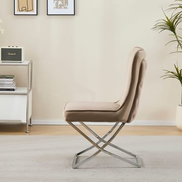 Stol med kromade ben - beige sammet - Luxury - Beige sammet med kromat underrede - Products - Möbler - Fåtölj & stolar - Matstol & köksstol