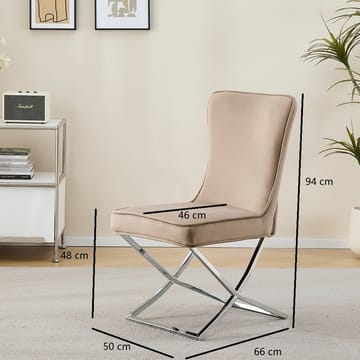 Stol med kromade ben - beige sammet - Luxury - Beige sammet med kromat underrede - Products - Möbler - Fåtölj & stolar - Matstol & köksstol