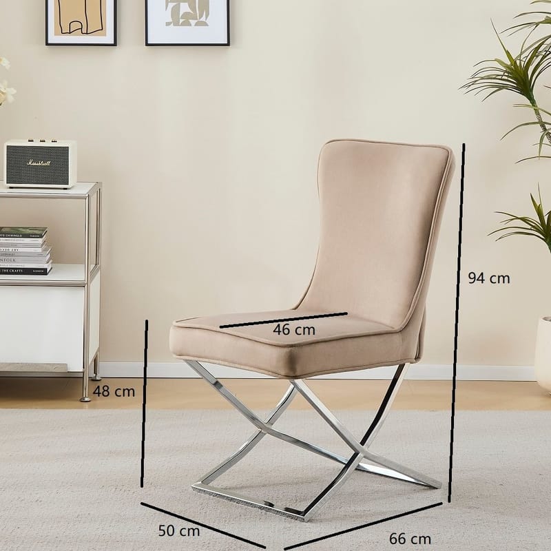 Stol med kromade ben - beige sammet - Luxury - Beige sammet med kromat underrede - Products - Möbler - Fåtölj & stolar - Matstol & köksstol