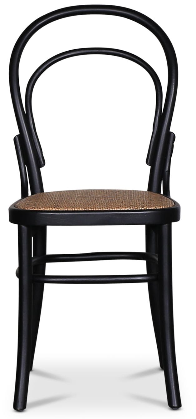 Tona svart stol i böjträ med rottingsits, Svart