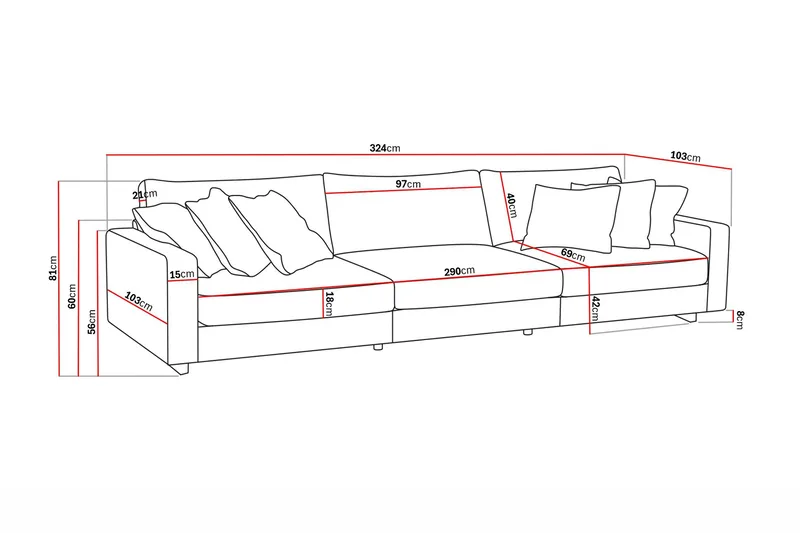 Valencia Extra Djup 5-sits Soffa - Brun - Products - Möbler - Soffa