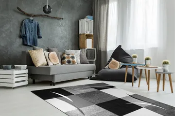 London Patch Friezematta 133x190 Rutig - Svart - Products - Textil & mattor - Matta - Modern matta - Wiltonmatta