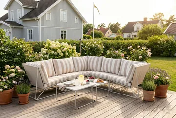 Usteryd hörnmodul utomhus i järn med vattenavisande randig dyna - Beige - Products - Utemöbler & utemiljö - Övrigt utemöbler - Moduler utesoffa
