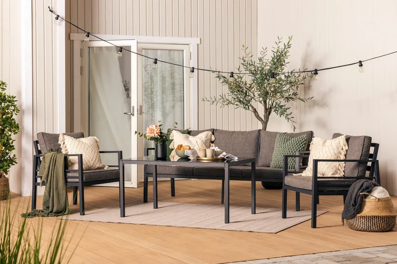 Ariany Soffgrupp - Svart / Gråa dynor - Products - Utemöbler & utemiljö - Loungemöbler - Loungeset & loungegrupp