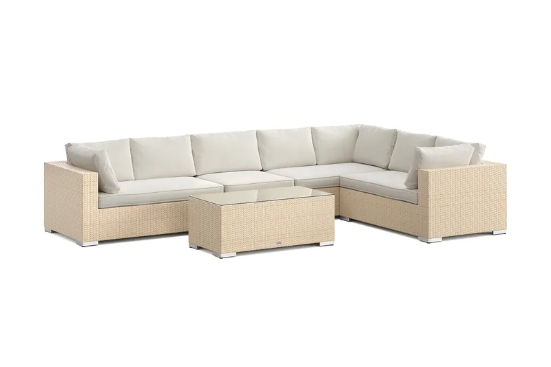 Bahamas L-formad utesoffa höger, 7-sits med bord - Beige - Products - Utemöbler & utemiljö - Loungemöbler - Loungeset & loungegrupp