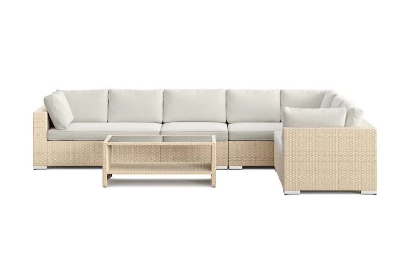 Bahamas L-formad utesoffa höger, 7-sits med bord och hylla - Beige - Products - Utemöbler & utemiljö - Loungemöbler - Loungeset & loungegrupp
