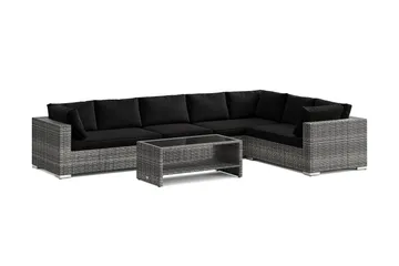 Bahamas L-formad utesoffa vänster, 7-sits med bord och hylla, Grå