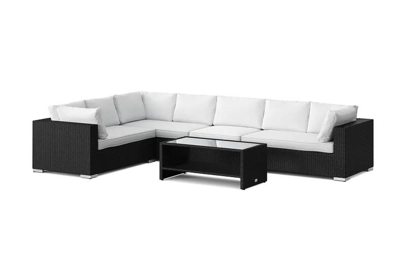 Bahamas L-formad utesoffa vänster, 7-sits med bord och hylla - Svart - Products - Utemöbler & utemiljö - Loungemöbler - Loungeset & loungegrupp