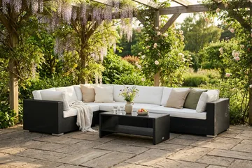Bahamas L-formad utesoffa vänster, 7-sits med bord och hylla - Svart - Products - Utemöbler & utemiljö - Loungemöbler - Loungeset & loungegrupp
