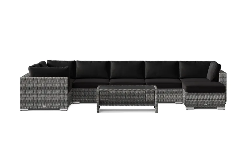 Bahamas U-formad utomhus loungegrupp 7-sits med vändbar divan och bord med hylla - Grå - Products - Utemöbler & utemiljö - Loungemöbler - Loungeset & loungegrupp