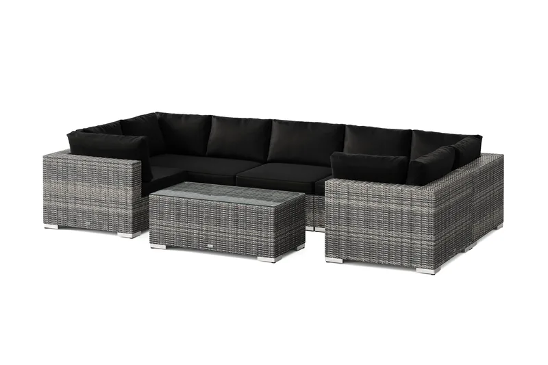 Bahamas U-formad utomhus loungegrupp med stängt avslut, 7-sits med bord, Grå