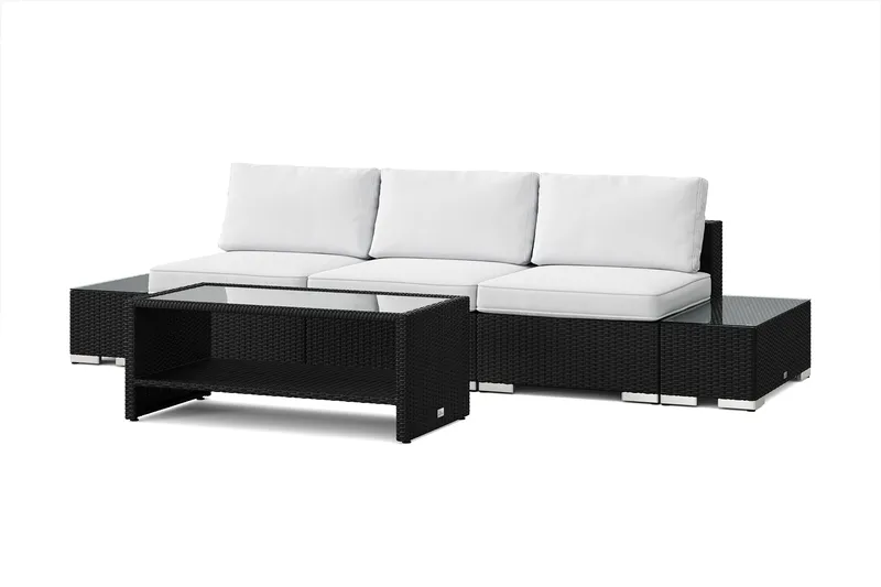 Bahamas utesoffa 3-sits med bord med hylla, Svart