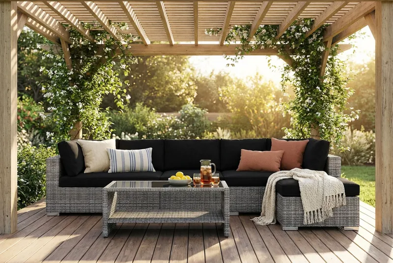 Bahamas utomhus divansoffa 6-sits med vändbar divan och bord med hylla - Grå - Products - Utemöbler & utemiljö - Loungemöbler - Loungeset & loungegrupp