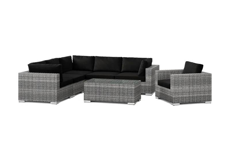 Bahamas utomhus hörnsoffa 6-sits vändbar med fåtölj och bord, Grå