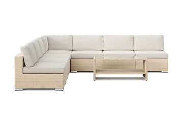 Bahamas utomhus hörnsoffa 7-sits vändbar med öppet avslut och bord med hylla - Beige - Products - Utemöbler & utemiljö - Loungemöbler - Loungeset & loungegrupp