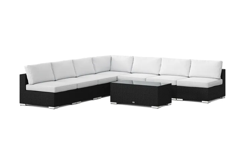 Bahamas utomhus hörnsoffa 7-sits vändbar med öppet avslut och bord, Svart