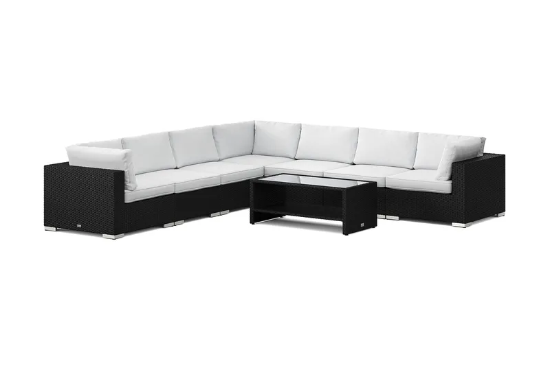 Bahamas utomhus hörnsoffa 7-sits vändbar och bord med hylla, Svart