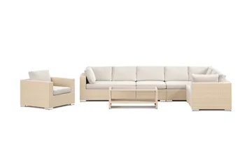Bahamas utomhus L-soffa höger 8-sits med fåtölj och bord med hylla - Beige - Products - Utemöbler & utemiljö - Loungemöbler - Loungeset & loungegrupp