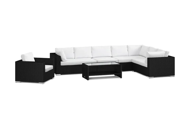 Bahamas utomhus L-soffa höger 8-sits med fåtölj och bord med hylla - Svart - Products - Utemöbler & utemiljö - Loungemöbler - Loungeset & loungegrupp