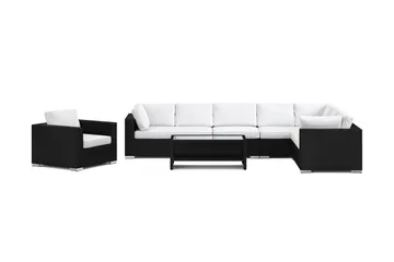 Bahamas utomhus L-soffa höger 8-sits med fåtölj och bord med hylla - Svart - Products - Utemöbler & utemiljö - Loungemöbler - Loungeset & loungegrupp