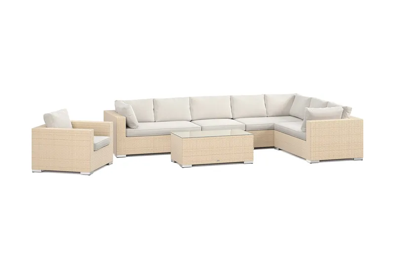 Bahamas utomhus L-soffa vänster 8-sits med fåtölj och bord, Beige