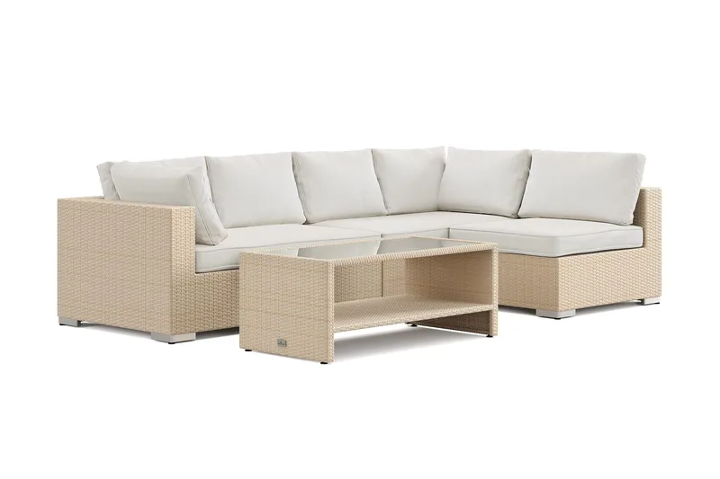 Bahamas utomhus loungegrupp 5-sits med vändbar schäslong och bord med hylla, Beige
