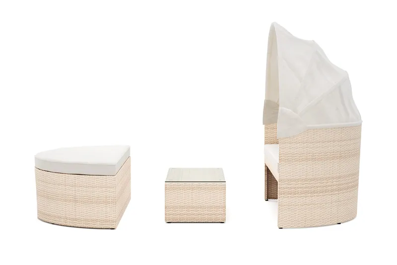 Florens Rund dubbel Solsäng med tak - Soffbord med glasskiva i konstrotting - Beige - Products - Utemöbler & utemiljö - Loungemöbler - Solbädd