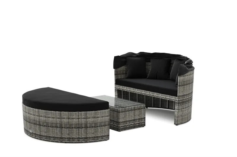 Florens Rund dubbel Solsäng med tak - Soffbord med glasskiva i konstrotting - Grå - Products - Utemöbler & utemiljö - Loungemöbler - Solbädd