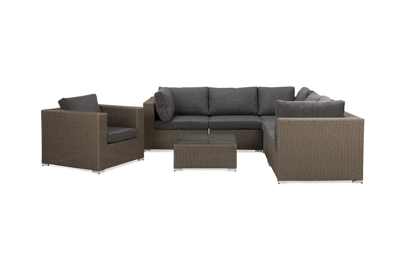 Marcus Loungegrupp Utomhus - 5-sits Loungeset i Konstrotting för Uteplats och Trädgård - Brun / Gråa dynor - Products - Utemöbler & utemiljö - Loungemöbler - Loungeset & loungegrupp