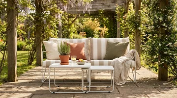Usteryd 2 sits Loungesoffa med satsbord - Beige/Striped - Products - Utemöbler & utemiljö - Loungemöbler - Loungeset & loungegrupp