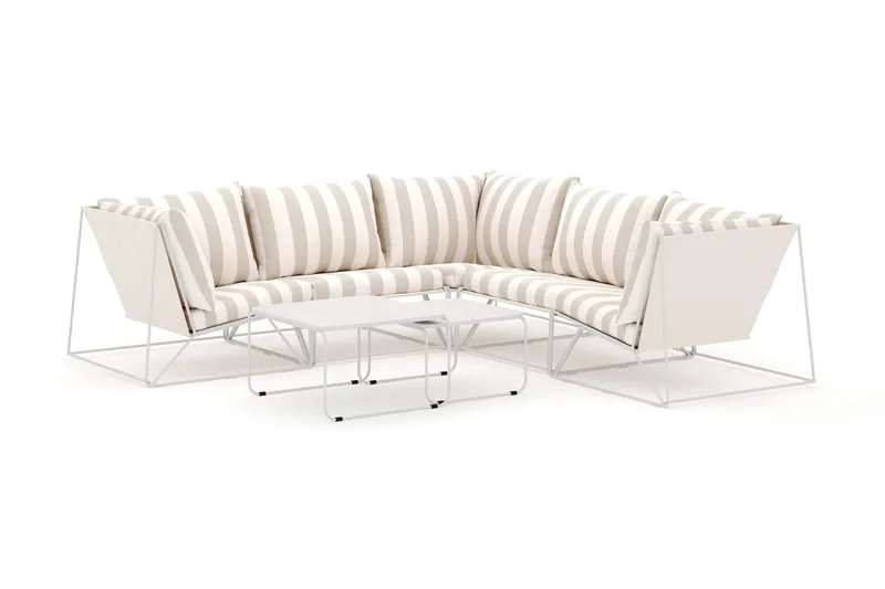 Usteryd utomhus hörnsoffa 5-sits vändbar, Beige/Striped