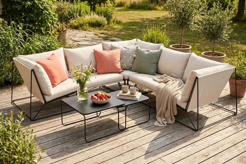 Usteryd utomhus hörnsoffa 5-sits vändbar - Svart/Beige - Products - Utemöbler & utemiljö - Loungemöbler - Loungeset & loungegrupp