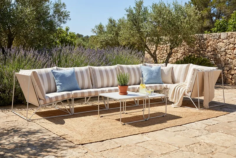 Usteryd utomhus hörnsoffa 6-sits vändbar - Beige/Striped - Products - Utemöbler & utemiljö - Loungemöbler - Loungesoffor