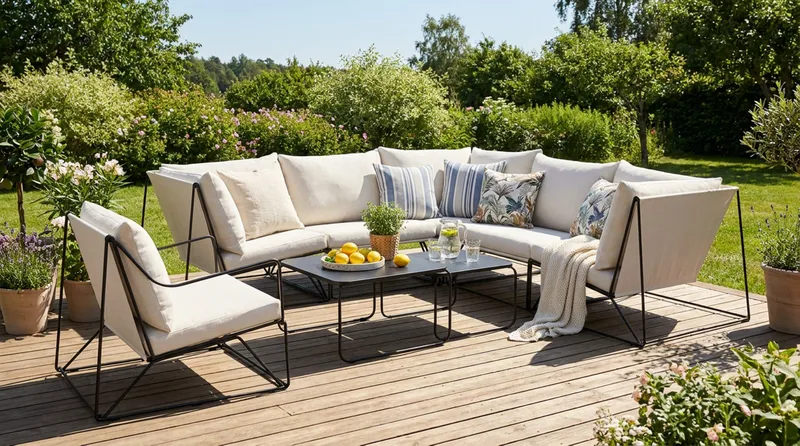 Usteryd utomhus hörnsoffa 6-sits vändbar med fåtölj - Svart/Beige - Products - Utemöbler & utemiljö - Loungemöbler - Loungeset & loungegrupp