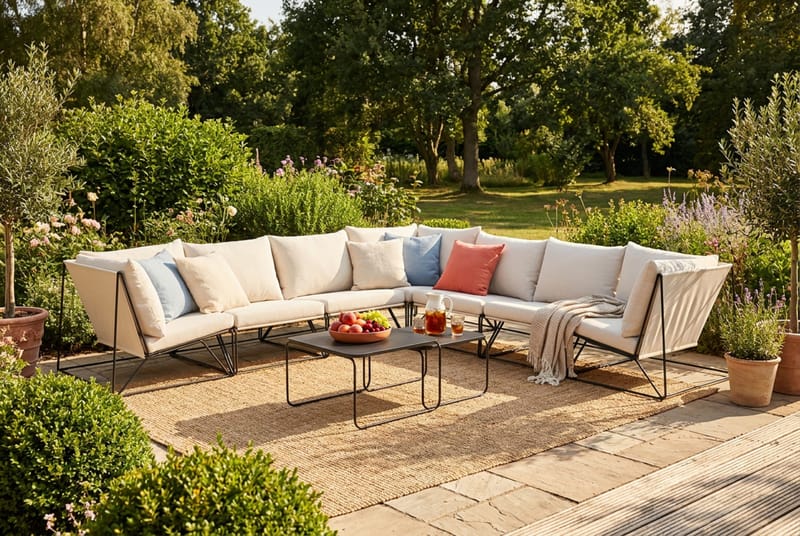 Usteryd utomhus hörnsoffa 7-sits vändbar - Svart/Beige - Products - Utemöbler & utemiljö - Loungemöbler - Loungesoffor