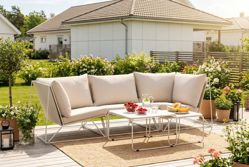 Usteryd utomhus rak 3-sits soffa - Beige/Beige - Products - Utemöbler & utemiljö - Loungemöbler - Loungesoffor