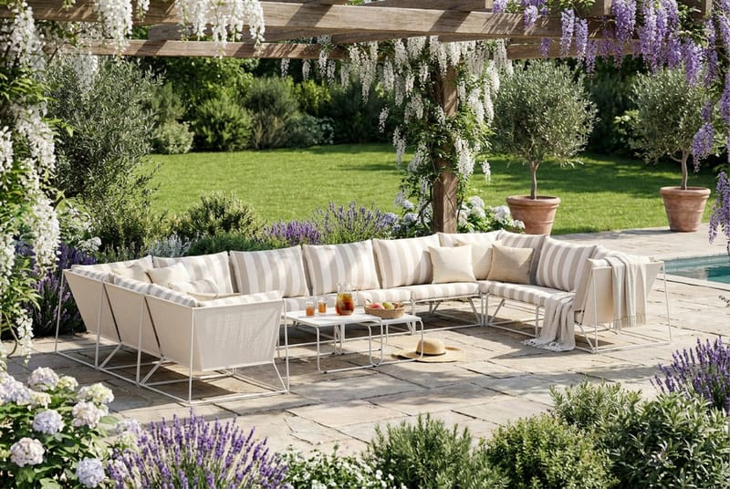 Usteryd utomhus U-soffa 10-sits med stängt avslut - Beige/Striped - Products - Utemöbler & utemiljö - Loungemöbler - Loungeset & loungegrupp