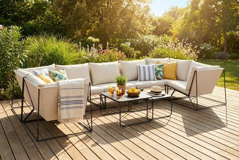 Usteryd utomhus U-soffa 7-sits med stängt avslut - Svart/Beige - Products - Utemöbler & utemiljö - Loungemöbler - Loungesoffor