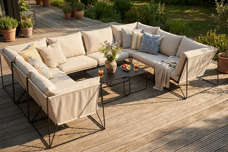 Usteryd utomhus U-soffa 8-sits med stängt avslut - Svart/Beige - Products - Utemöbler & utemiljö - Loungemöbler - Loungesoffor