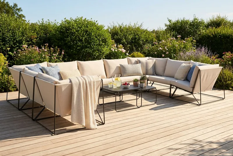 Usteryd utomhus U-soffa 9-sits med stängt avslut - Svart/Beige - Products - Utemöbler & utemiljö - Loungemöbler - Loungeset & loungegrupp
