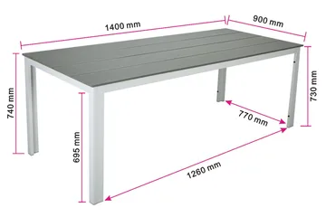 Tunis Rektangulärt Matbord utomhus 140x90 cm i plast och metall - Grå/Vit - Products - Utemöbler & utemiljö - Utebord & trädgårdsbord - Matbord utomhus