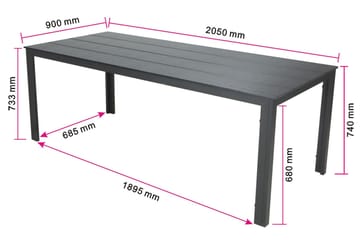 Tunis Stort Rektangulärt Matbord utomhus 205x90 cm i metall och plast - Svart - Products - Utemöbler & utemiljö - Utebord & trädgårdsbord - Matbord utomhus